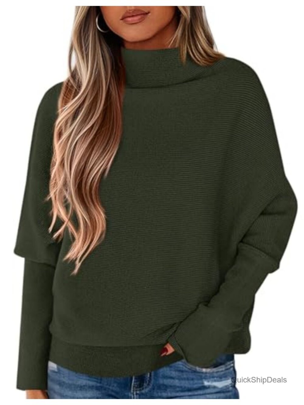 PRETTYGARDEN Women's Batwing Sleeve Turtleneck Pullover Sweater Oversized Knit